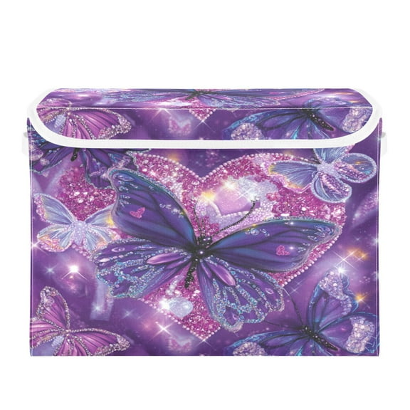 Large Collapsible Storage Box Flip Lid Fabric Decorative Organizer Container Basket with Handles 16.5×12.6×11.8in Adorable Diamond Painting Butterfly