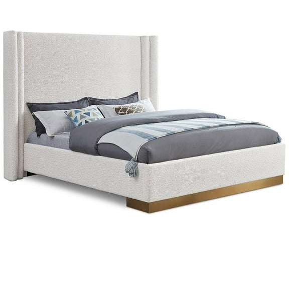 Meridian Furniture Halton Cream Boucle Fabric Queen Bed