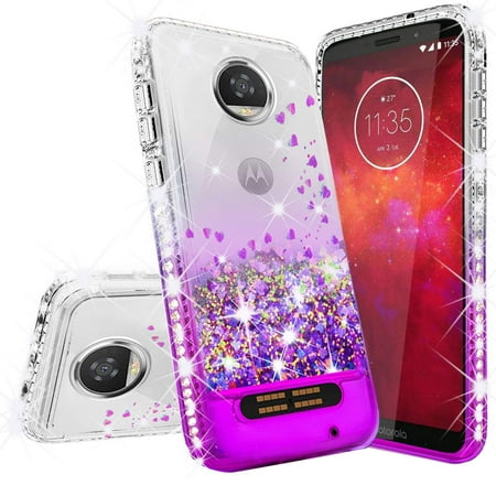 Moto E4 Plus Glitter Case (USA Version) with Temper Glass Screen Protector for Girls Women,Bling Shiny Quicksand Liquid Clear TPU Protective Case for Moto E Plus (4th Generation) - (Best E Liquid Usa)