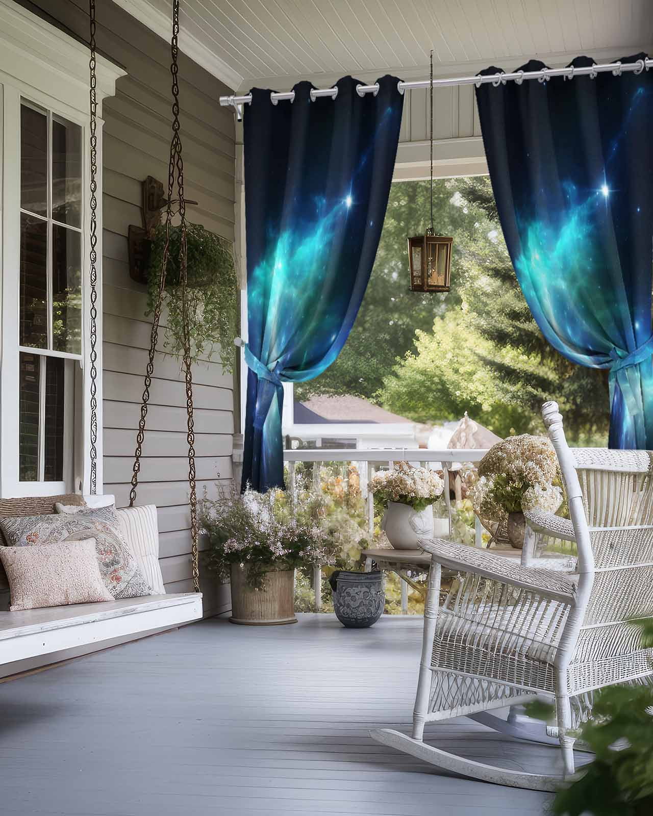 Navy Blue Black Outdoor Curtains for Patio, Stars Sky Modern Art Privacy Drapes Grommet Waterproof Outside Curtains for Porch/Cabana/Balcony 54"x 108", 1 Panel