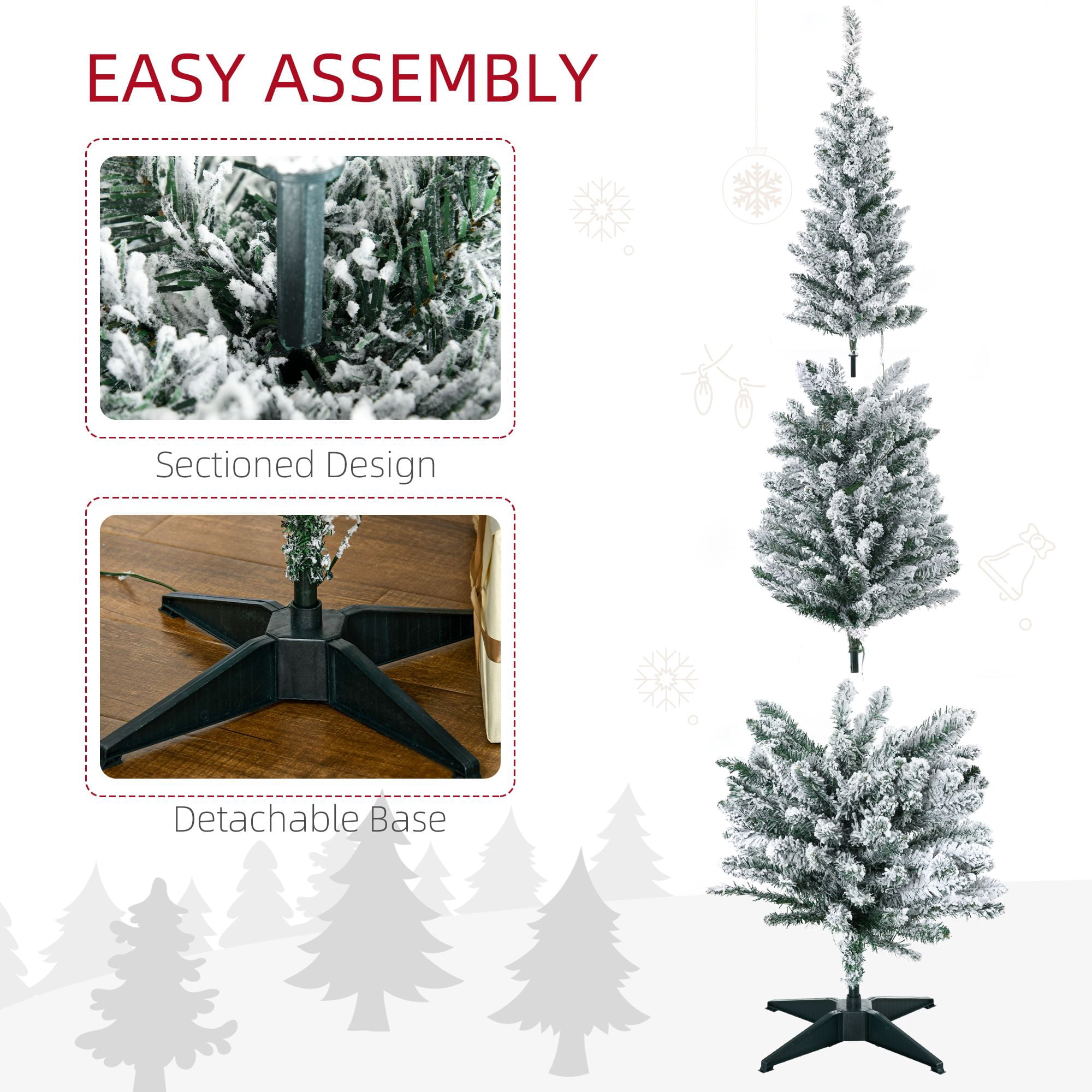 6 ft Pencil Christmas Tree, Slim Artificial Christmas Tree with Warm White LED Lights, 390 Tips, 170 Lights, 21.75 in Diameter, 70.75 in Tall, for Small Rooms and Indoor Holiday Decor