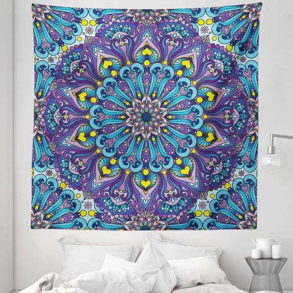 Crazy Colors Tapestry, Mandala Symbol of Universe Graphic Folk Eastern Ornamental Illustration, Fabric Wall Hanging Decor for Bedroom Living Room Dorm, 5 Sizes, Multicolor, by Ambesonne