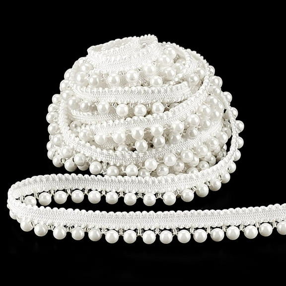 5 Yards Pearls Lace Ribbon 1/2 inch Applique Pearl Fringe Craft Ribbon Pearls Chain Pearl Beaded Trim Bridal Embellishments for Wedding Sewing Clothing Craft Costume Lamp Shade