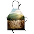 thumbnail image 1 of Rustic Wood Apron, Spring Season Mountain Side Landscape with Sun Rays Blurred out of Focus, Unisex Kitchen Bib with Adjustable Neck for Cooking Gardening, Adult Size, Brown and Green, by Ambesonne, 1 of 4