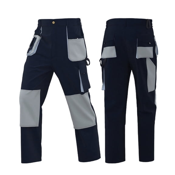 Wrtxtat Men's Workwear Pants Knee Reinforced Straigh Tleg Slim Fit Trousers with Multiple Pockets Wearable Cargo Pants Dark Blue XL