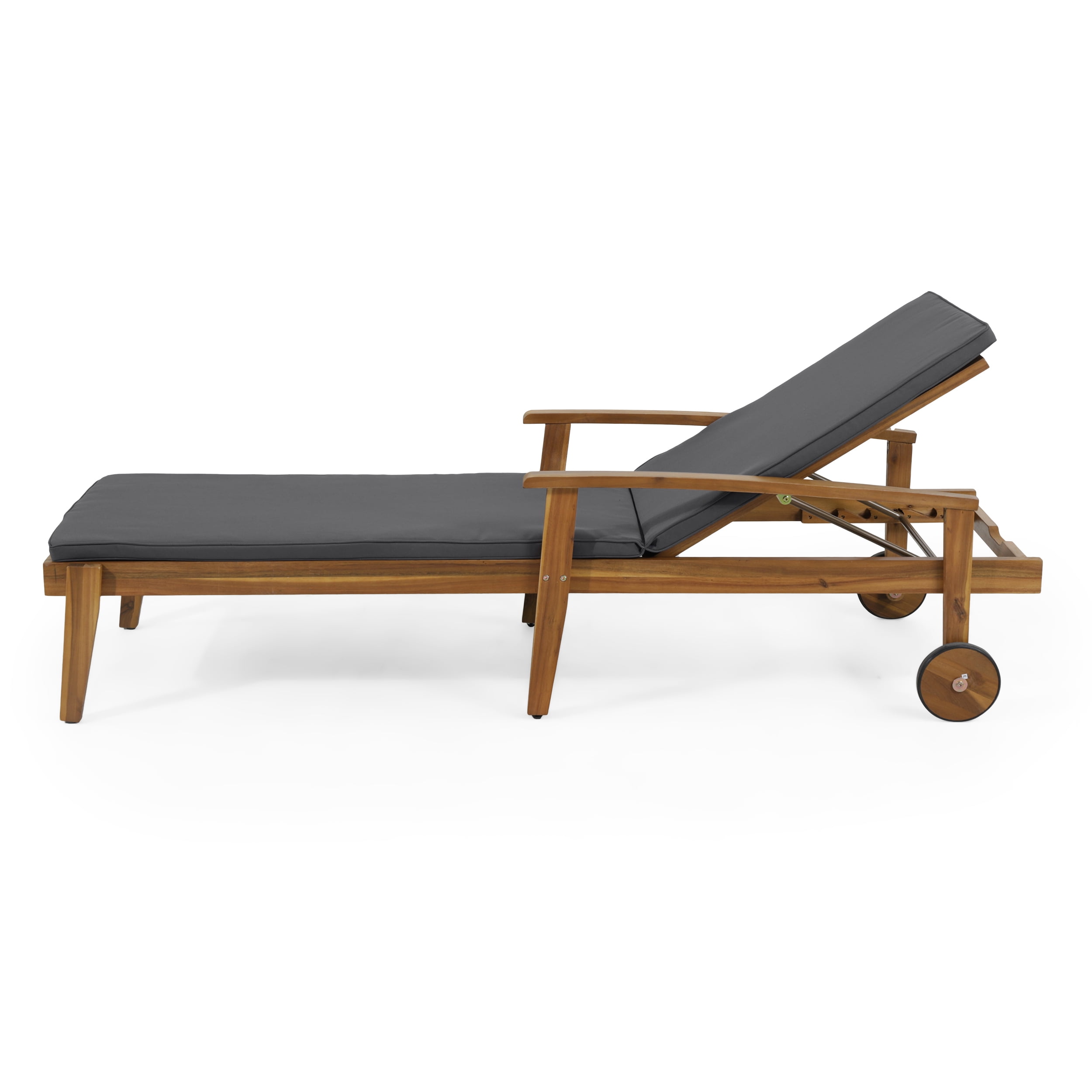Senia Acacia Wood Outdoor Chaise Lounge with Water Resistant Cushion, Set of 2, Teak and Dark Gray