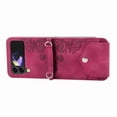 thumbnail image 4 of Dteck Wallet Case for Samsung Galaxy Z Flip3 5G Embossed PU Leather Cover Removable Adjustable Shoulder Neck Strap Lanyard Phone Case with Card Holder, winered, 4 of 7