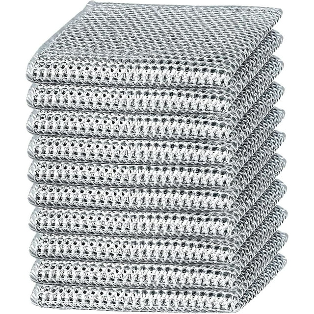 FZC-10 Pcs Chiffon Double Fil Humide et Sec, Récurage en Acier Inoxydable, Chiffons de Nettoyage Miracle Multi-Usages, Non Rayants, pour Nettoyage Puissant des Ustensiles de Cuisine et Plus (10)