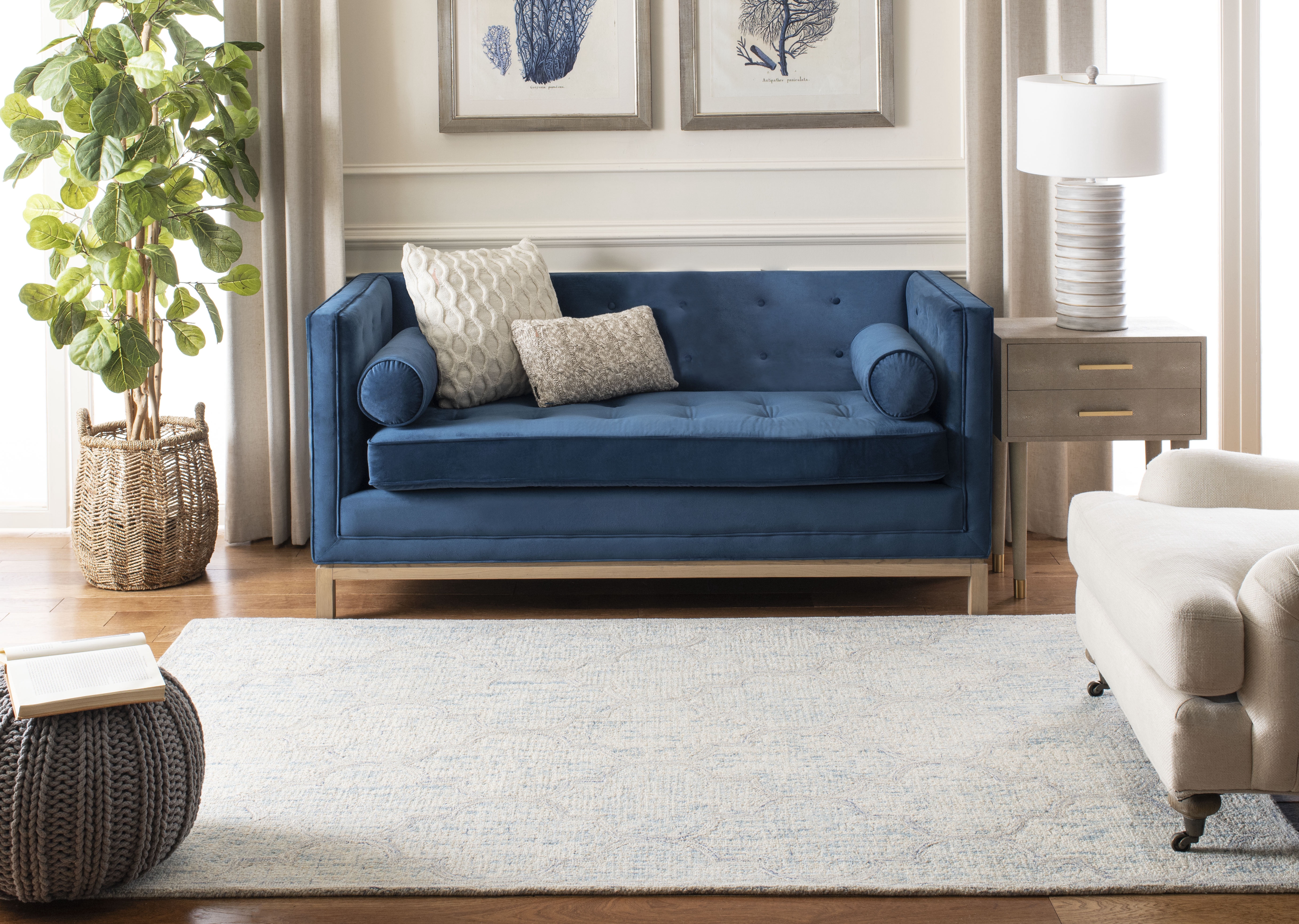 SAFAVIEH Abstract Clarette Geometric Wool Area Rug, Ivory/Light Blue, 9' x 12'