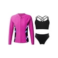 thumbnail image 3 of Alvivi 3Pcs Kids Girls Swimsuit Long Sleeve Top with Sleeveless Crop Top and Briefs Rashguard Sets Swimwear Black&Hot Pink 6, 3 of 7