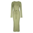 thumbnail image 4 of Yyeselk Women's Maxi Sweater Dresses Casual Crew Neck Long Sleeve Ribbed Knitted Tie Waist Solid Color Simple Basic Sweater Long Dress Green S, 4 of 7
