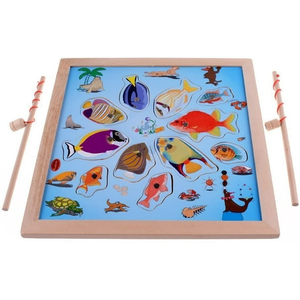 Puzzles en Bois Magnétique Jouets de Pêche pour 3 4 Enfants de 5 Ans Bébé  Bambin Garçon Fille Aimant Jouet avec 11 Poissons et 2 Pôles Magnétiques 