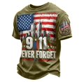thumbnail image 3 of Mens 911 Never Forget 25th Anniversary Graphic T‑Shirt American Flag Print Short Sleeve Casual Tee Patriotic Memorial Daily Wear Top for Men(Army Green,XXXXL), 3 of 3