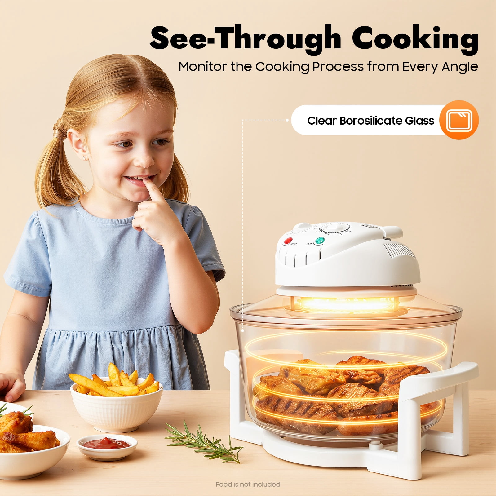 17L Large Capacity Air Fryerm,1200W-1400W Halogen Oven with Glass Pot,Adjustable Temperature & 0-60Min Timer,See-Through Cooking, Home Kitchen Gift