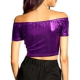 thumbnail image 3 of INSPIRE CHIC Women's Metallic Shiny Party Off Shoulder Crop Top, 3 of 6