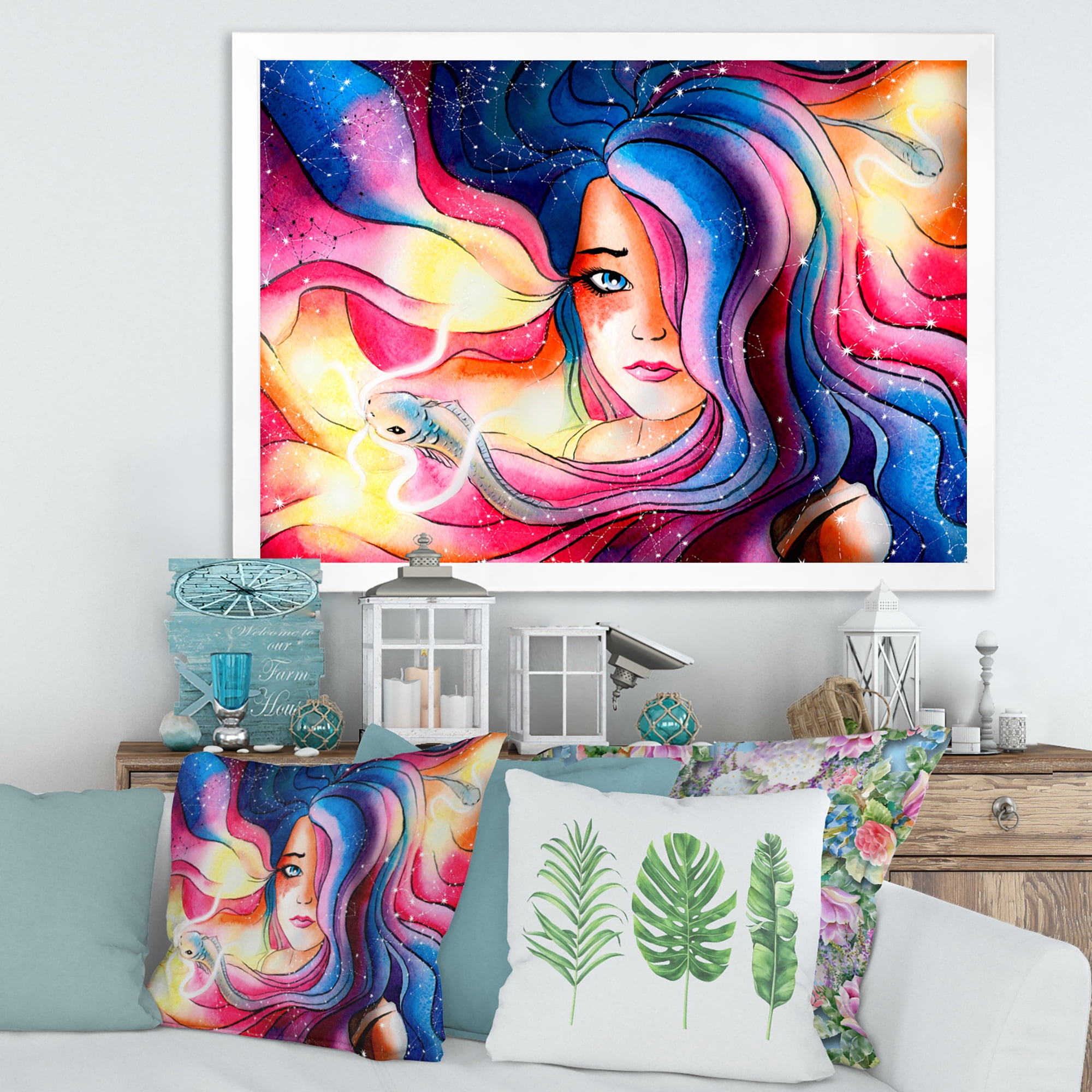 Designart 'The Girl Portrait With The Glowing Hair' Modern Framed Art Print