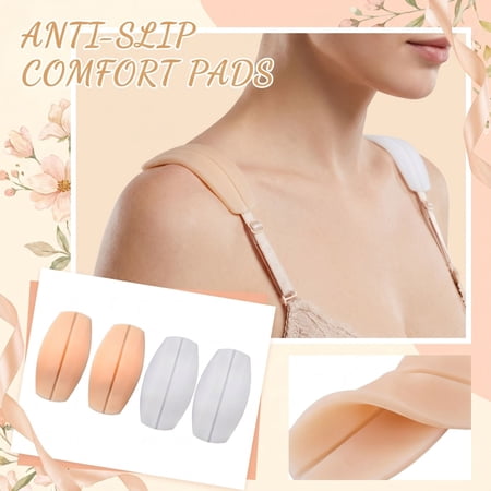 2 Pcs Anti Slip Shoulder Pads Pain Relief Pressure Strips Soft Seamless Clothing Safeguards Non Slip Comfort Cushioning Bra Strap Cushions with Ergonomic Grooves