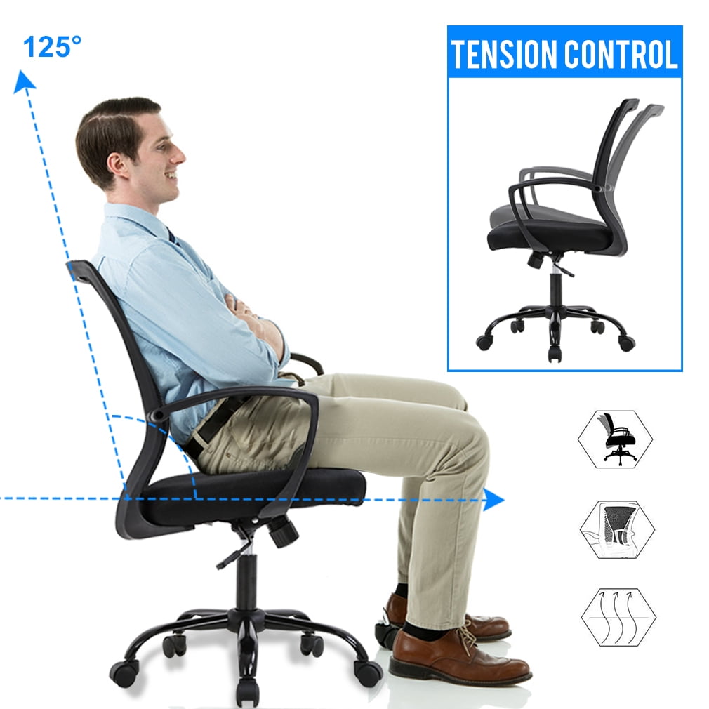 Mesh Office Chair Ergonomic Desk Chair Computer Chair with Lumbar Support Armrest Rolling Swivel Task Mid Back Adjustable Chair for Women Adults White