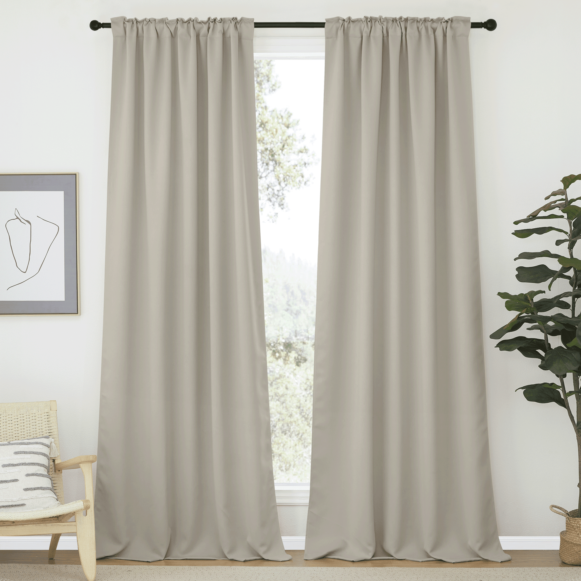 NICETOWN Bedroom Black out Curtains Modern Thermal Insulation Backtab & Rod Pocket Drapes, W52 x L95, 2 Panels, Natural