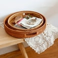 thumbnail image 7 of Eneocare Round Rattan Serving Tray with 4 Rattan Coasters, Woven Organizer Basket Tray, Hand Woven Wicker Storage Basket for Breakfast, Drinks, Snack, Bread, Fruit, 7 of 7
