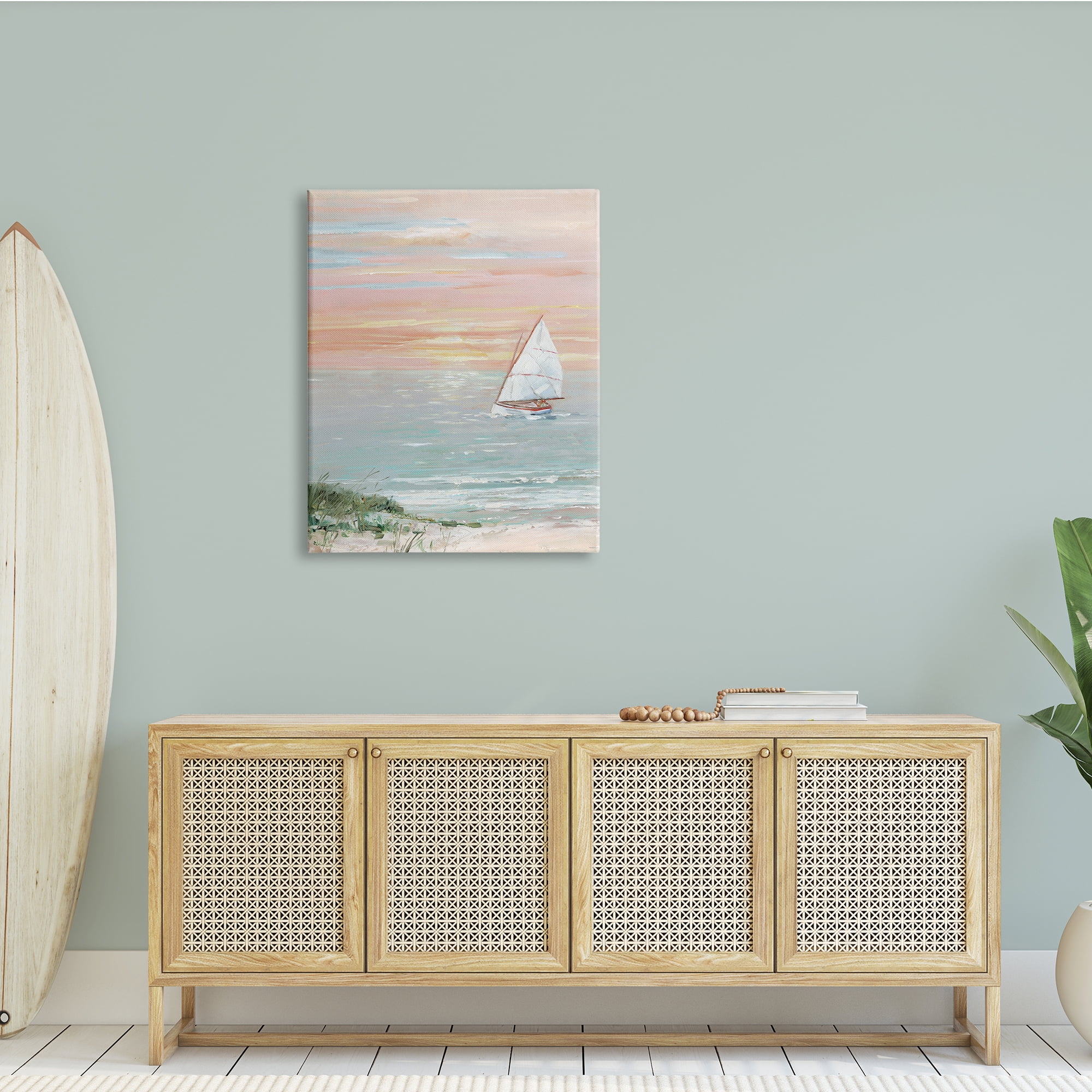 Stupell Indtries Traditional Summer Sunset Sailboat Landscape Contemporary Pink Sky,30 x 40,Design by Sally Swatland