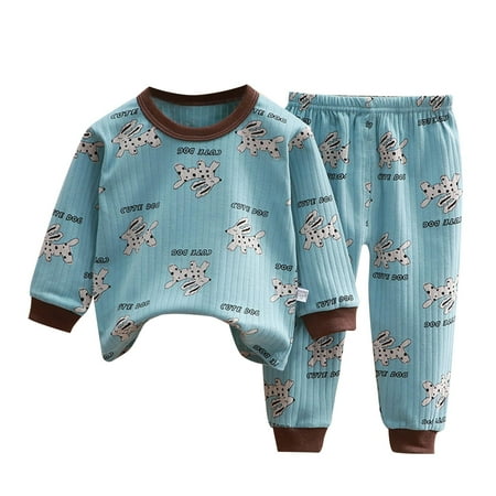 

ZMHEGW Toddler Girl Pajamas Autumn Winter Cotton Set Round Neck Long Sleeve Underwear for and Long Sleeve Fuzzy Home Wear Baby Boy Pajamas
