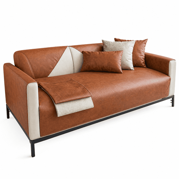 FURVENA Vintage Faux Pu Leather Sofa Cover Waterproof Non-Slip Sectional Couch Cover Sofa Slipcover for Dogs,,Pets Furniture Protector,Couch Covers for Sectional Sofa (Coffee,28"X28")