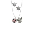 thumbnail image 2 of Delight Jewelry Silvertone Enamel Pink Soccer ball Silver tone Guardian Angel Charm Necklace and Stud Earrings, 2 of 4