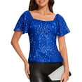 thumbnail image 2 of JGNGSHN Women’s Shiny Sequin Puff Sleeve Top – Stylish Square Neck Glitter Blouse for Celebrations, Night Out & Dressy Looks Navy M, 2 of 5