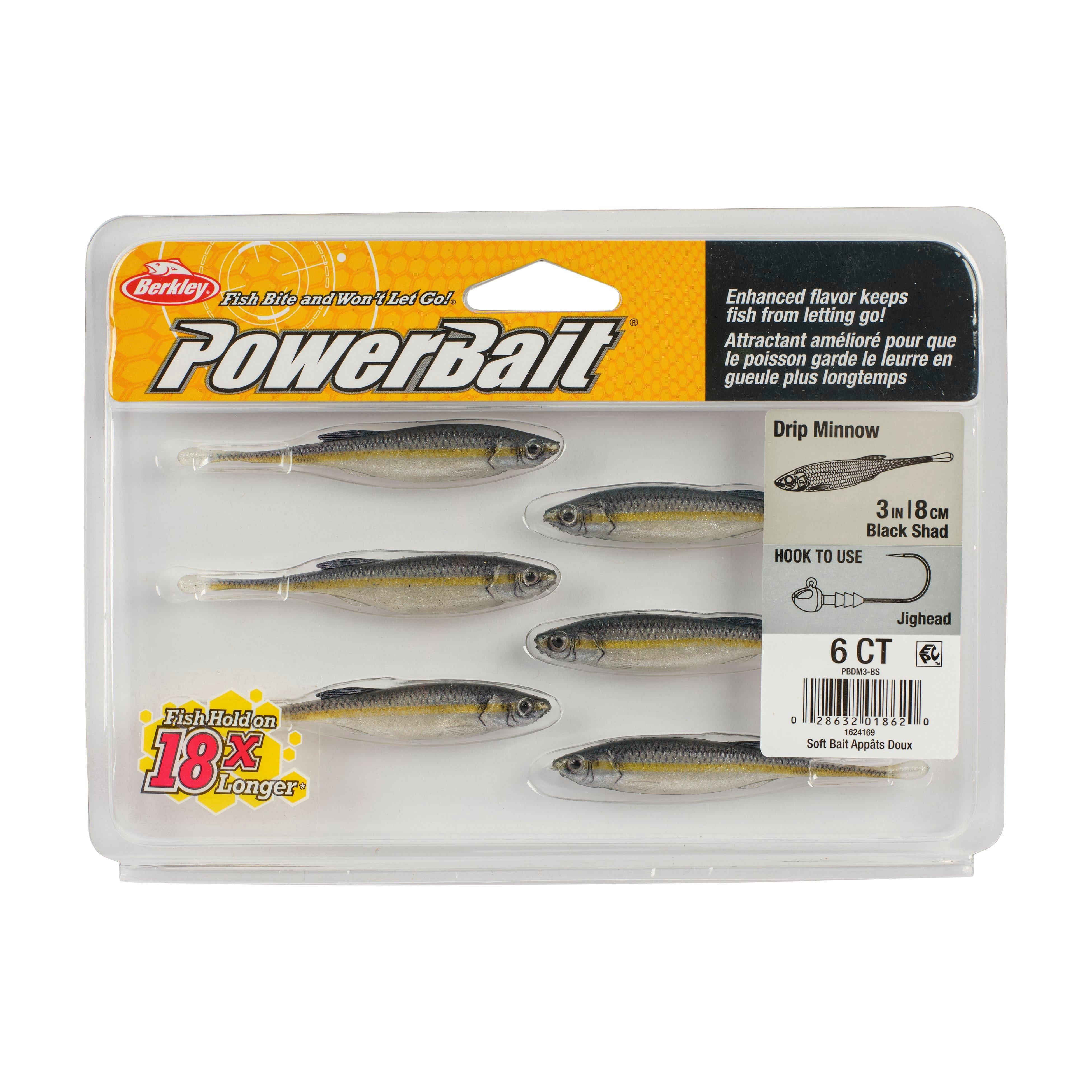 Berkley PowerBait® Drip Minnow, 3 in, Black Shad (6-Count)