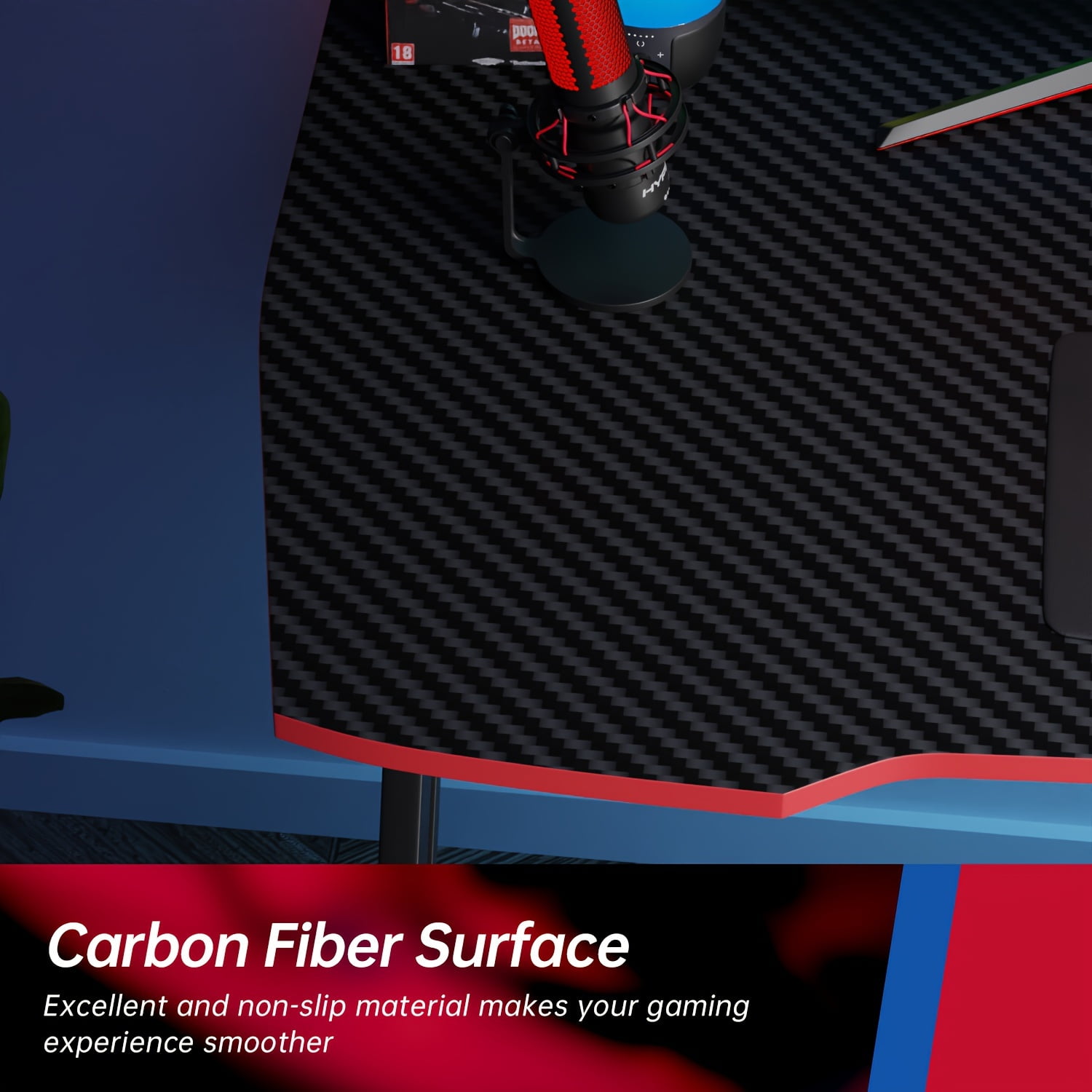 47" Gaming Desk Z Shaped Gaming Desk Large Home Office Desks PC Computer Desk Workstation Study Desk Table Ergonomic Gamer Desk Wood Writing Desk with Headphone Hook for Game Player, Red