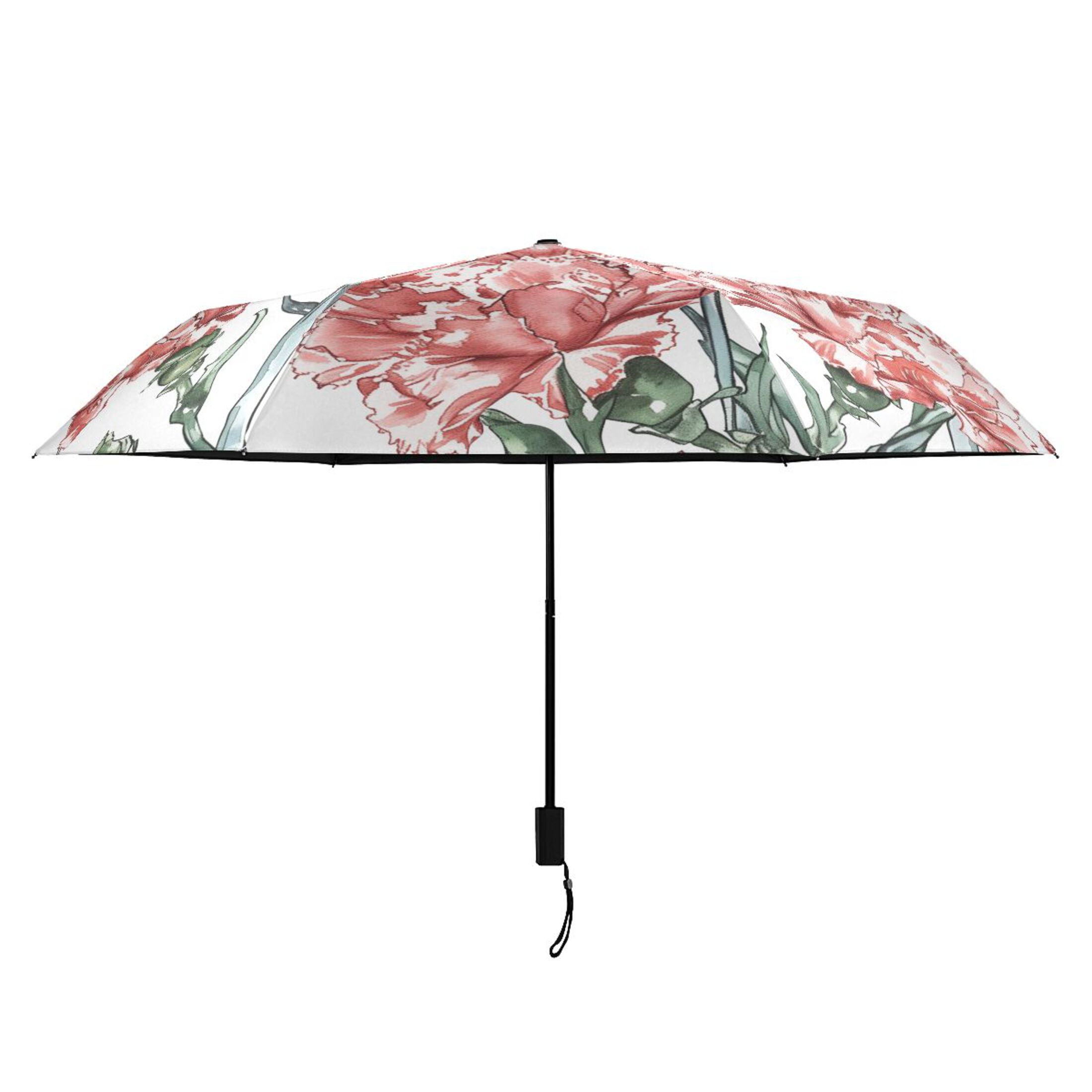 Happy Mother's Day Carnation Flowers Compact Sun Umbrella Windproof Travel Umbrellas for Rain Strong Portable UV Protection
