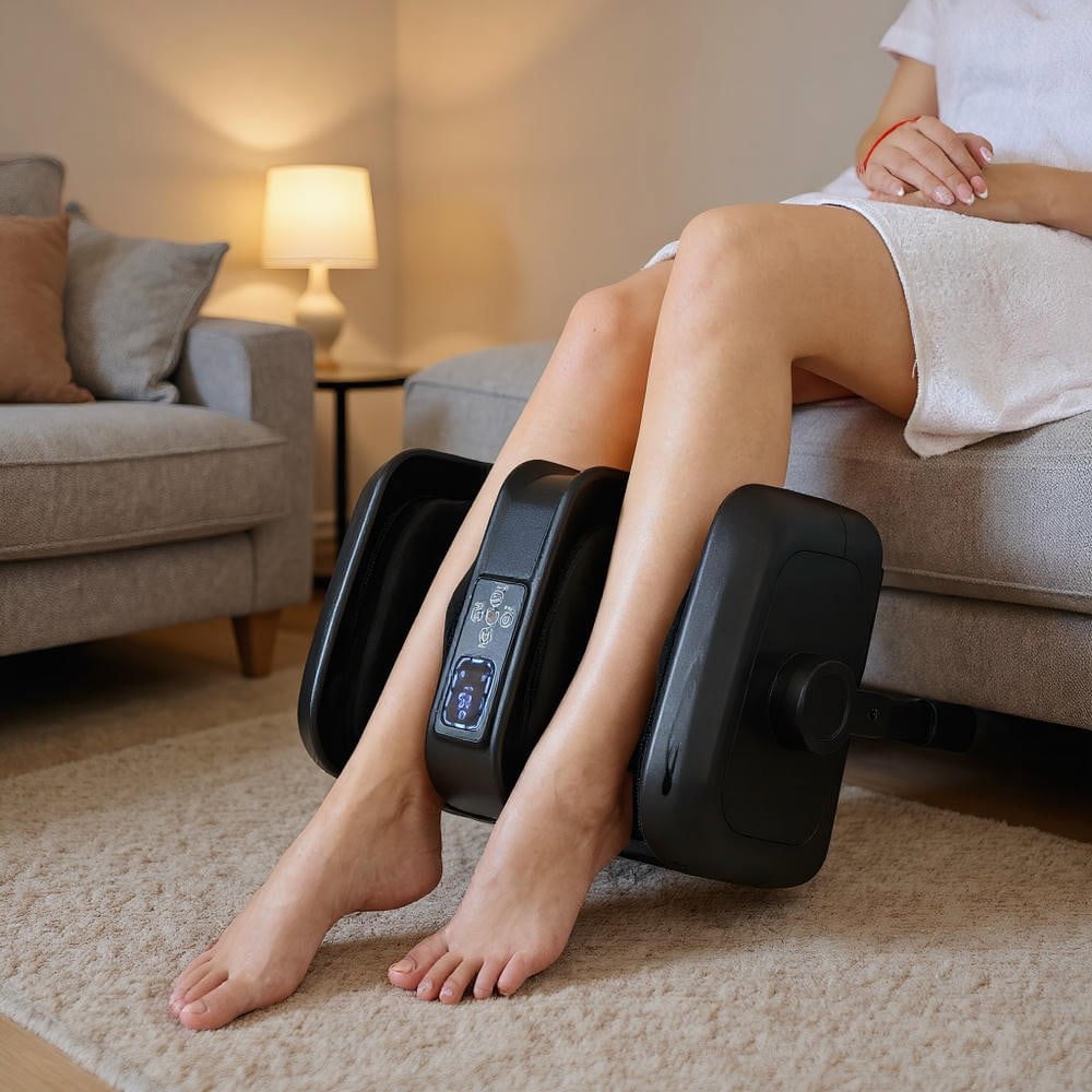 Resenkos Foot Massagers,Foot Relaxation,Foot and Calf Massager with Heat Shiatsu Deep Kneading Rolling Smart Electric Leg Massager-Black