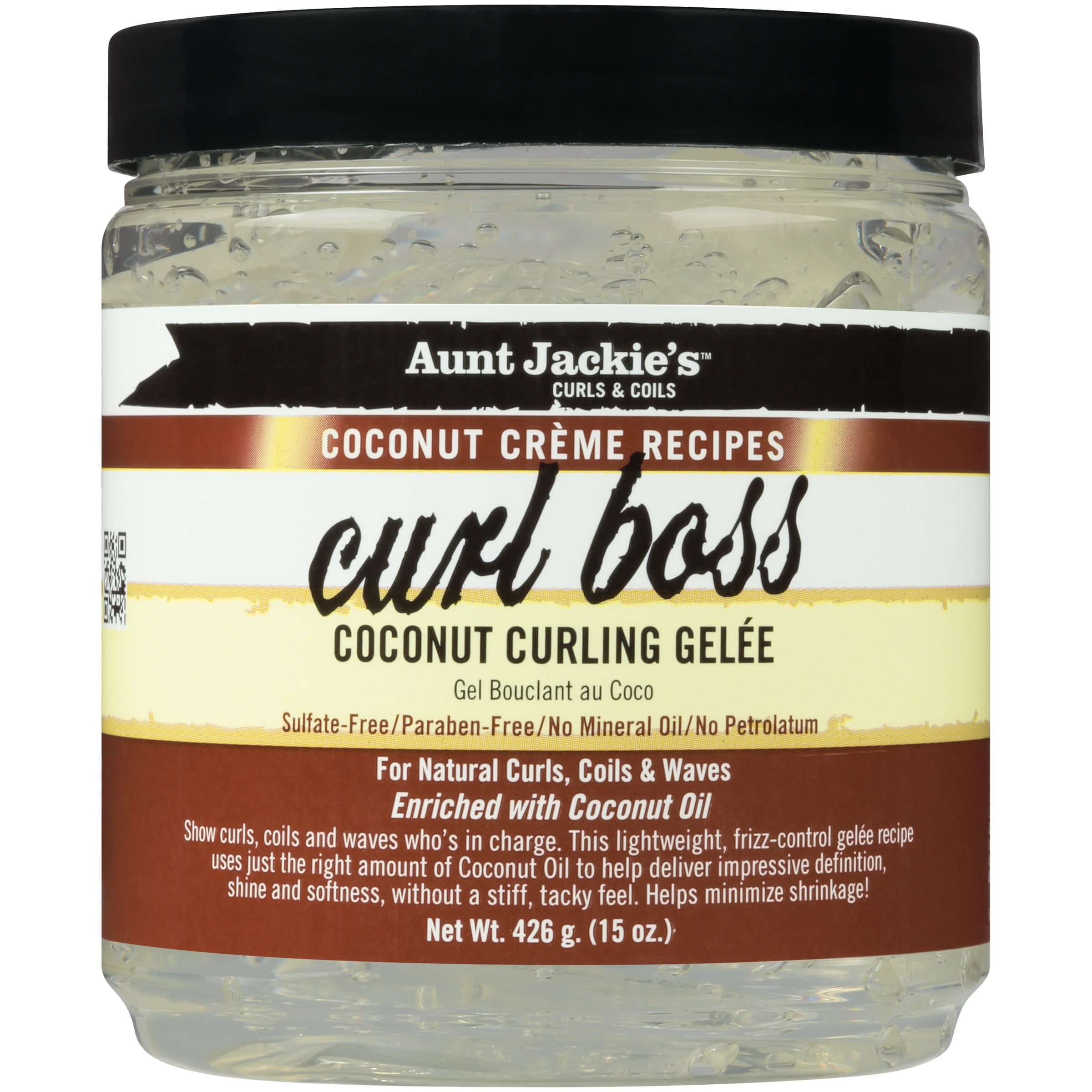 Aunt Jackie's Curls & Coils Shine Enhancing Jar Hair Styling Gel with Coconut Oil, 15 oz