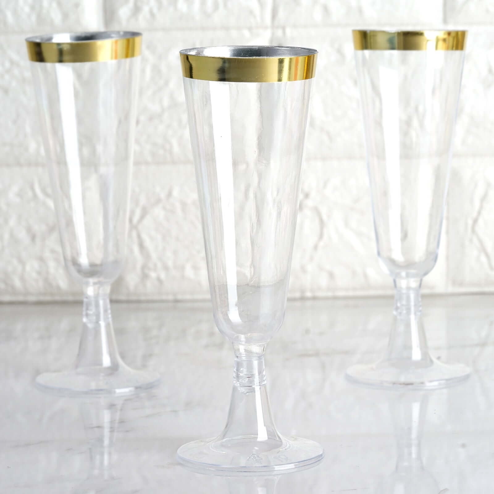 Efavormart 60 Pack 5oz Gold Rimmed Clear Champagne Flutes Cocktail Disposable Plastic Glasses For Wedding Banquet Party Events