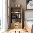 thumbnail image 4 of Topbuy 4-Tier Bookcase w/Storage Drawer Modern Storage Shelf w/3-Tier Open Shelf Freestanding Display Shelf Natural, 4 of 8