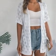 thumbnail image 6 of XuJwPNcy Women's Crochet Open Front Cardigan Half Sleeve Soft Oversized Knitted Sweater Outerwear Cover up Coat, 6 of 7