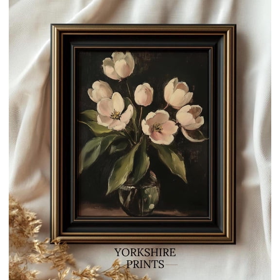 Vintage Magnolia Print, Moody Cottagecore Floral Art Home Decor #3631, 8x12 UNFRAMED