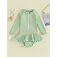 thumbnail image 2 of Suealasg Kids Girls Romper Swimsuit Long Sleeve Round Neck Swimwear Ruffle One Piece Rash Guard Sun Protection Bathing Suit Child Girls Summer Beachwear Swimming Suit, 2 of 9