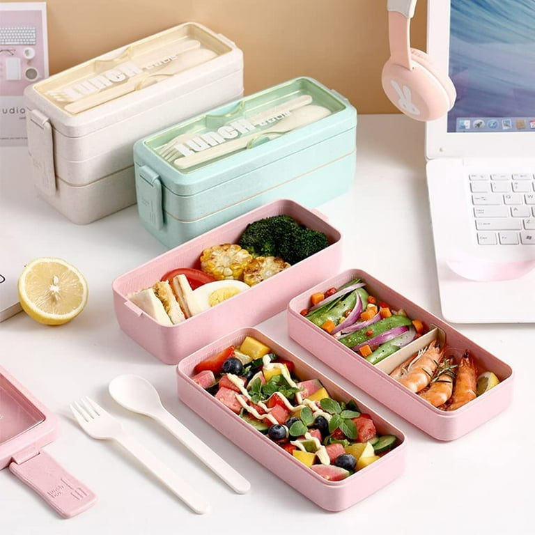 Eco Friendly Wheat Straw Stackable Bento Box Lunch Box for Adults and Kids  Dishwasher and Microwave Safe Leak Proof 2 Dividers 