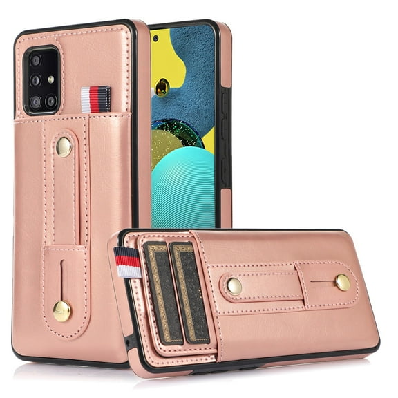 Dteck for Samsung Galaxy A71 5G Case, PU Leather Adjustable Loop Strap Case with Hidden Cart Slot Shockproof Protective Case for Samsung A71 5G 6.7" 2020 Ladies Women Men, Rosegold