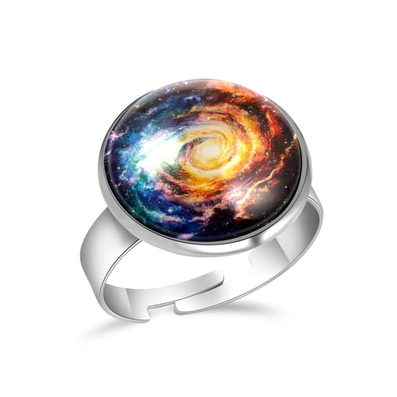 PhooArto Colorful Galaxy Swirl Stainless Steel Rings for Women, Open Adjustable Ring Promise Ring Jewelry Gifts