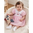thumbnail image 4 of BemeyourBBs Kids Toddler Baby Girl 4th of July Dress Outfit Patriot Independent Day Clothes Little Baby Girl Summer Smocked Dress Bow American Flag Embroidery Short Sleeve Doll Collar Plaid Dress, 4 of 9