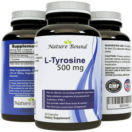Nature Bound L-Tyrosine Supplement for Men and Women 500 mg Natural Amino Acid for Relaxation Boost Mental Energy Nootropic Pills Balance Mood Stress Relief Dopamine Support 60