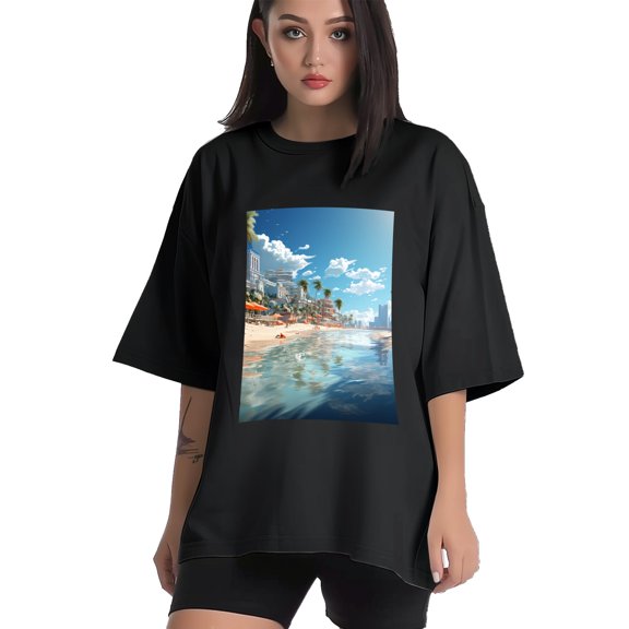 Plus Size Shirt for Women Black Tops for Women Short Sleeves Shirt for Women Seaside (4) T Shirt Crewneck Shirt for Women XS