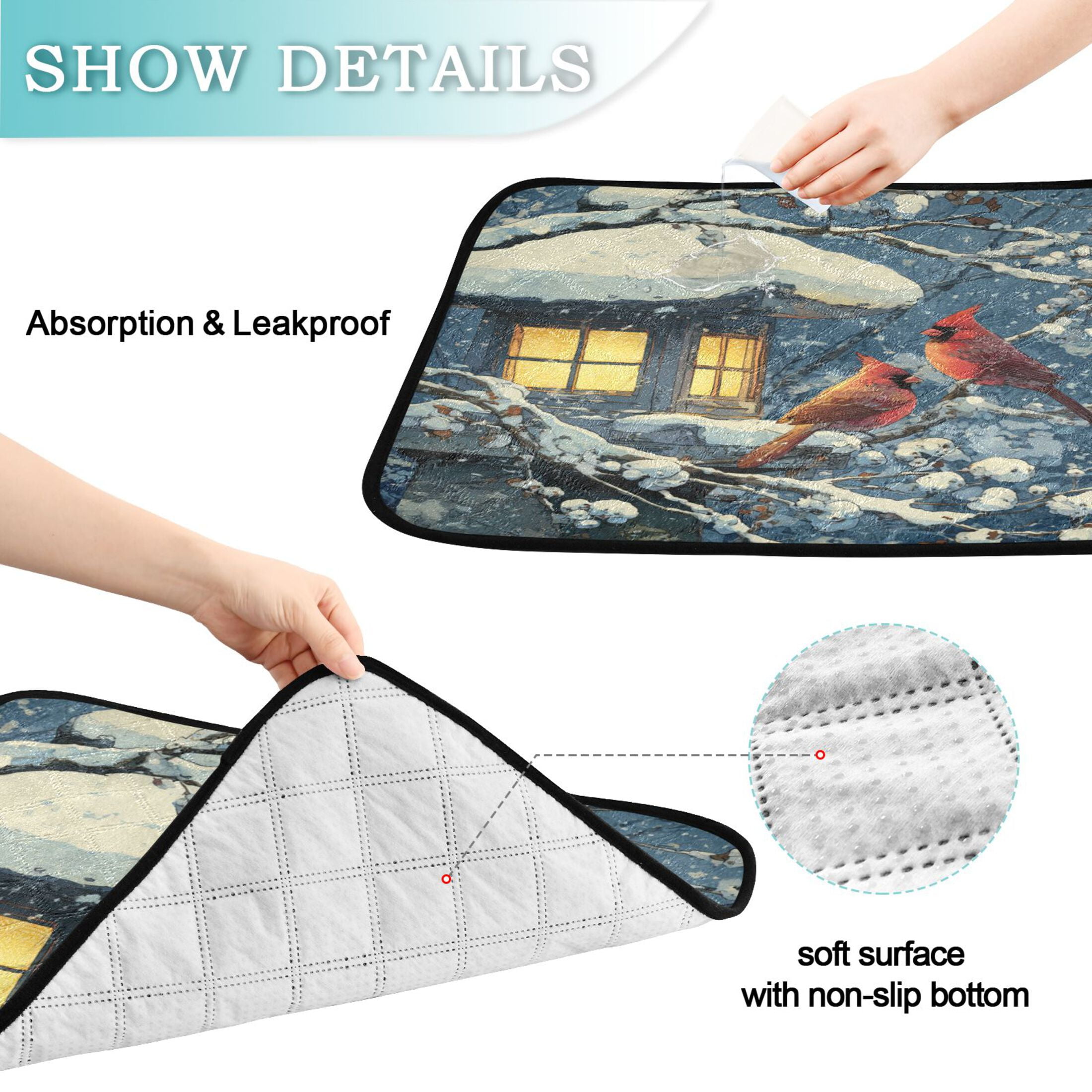 Qxltty Red Cardinals Cat litter Pads Pet Set of 2 Diaper Mats Center Anti-leakage Layer Absorbent Soft and Comfortable