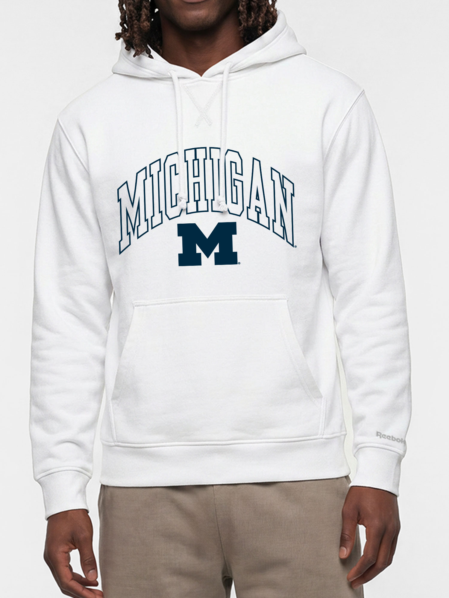 Michigan Wolverines Reebok Mens White Hooded Sweatshirt