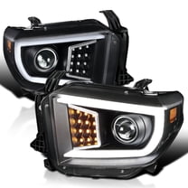 Spec-D Tuning Matte Black Projector Headlights w/ LED Light Bar Compatible with 2014-2021 Toyota Tundra, Left   Right Pair Headlamps Assembly