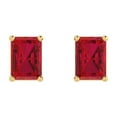 thumbnail image 3 of 14K Solid Gold Push Back Stud Earrings for Women | 2 cttw Emerald Cut Simulated Pink Tourmaline | Yellow Gold, 3 of 5