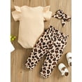thumbnail image 3 of Dooleck Ribbed Baby Girl Clothes Infant Ruffle Bodysuit Bow Halen Pant Outfit Set, 3 of 6